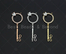 Load image into Gallery viewer, CZ Micro Pave Key With Round Ring Shape Pendant , Gold/Silver/Black/Rose Gold Plated Key, Necklace Bracelet Pendant, 12x33mm,sku#L285