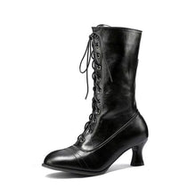 Load image into Gallery viewer, Women's Lace-Up Mid-Calf Boots - Stylish Low Heel Boots with Round Toe