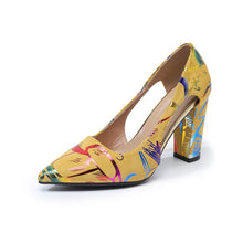 Load image into Gallery viewer, Women's Floral Print Chunky Heel High Heels – Pointed Toe, Low-Cut, Plus Size