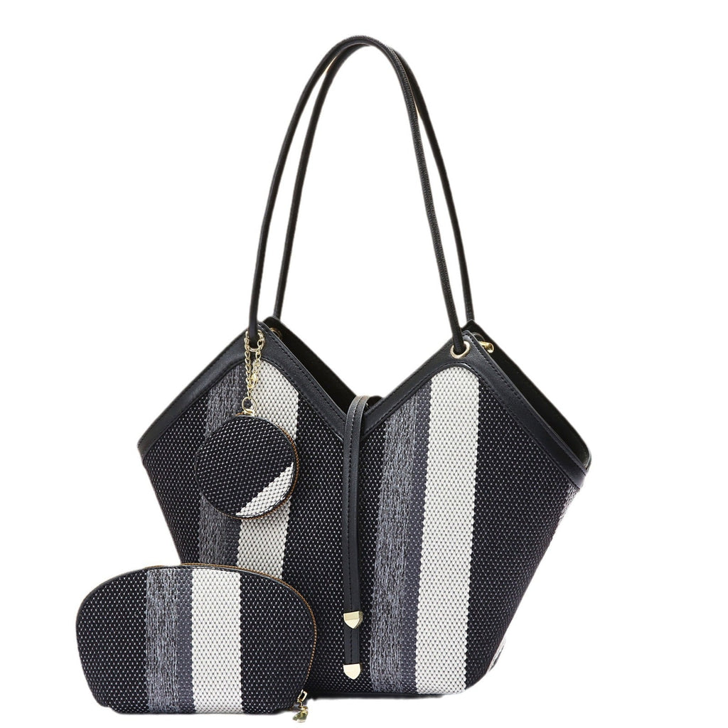 Women's PU Leather Tote Bag - High Capacity Shoulder Handbag with Color Block Design