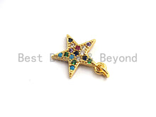 Load image into Gallery viewer, CZ Colorful Micro Pave Five Point Star Pendant, Five Point Star Shaped Pave Pendant, Gold plated, 12x14mm, Sku#F753