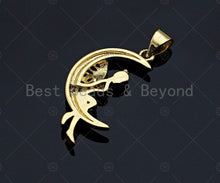 Load image into Gallery viewer, CZ Micro Pave Angel On Cresent Moon Shape Pendant, sku#F1235C