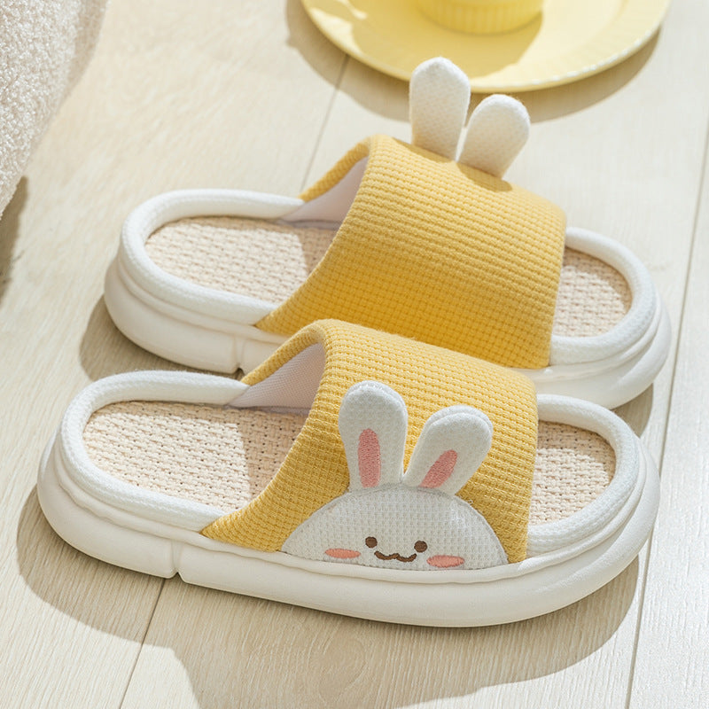 Unisex Rabbit Slippers Linen House Shoes | Breathable Anti-Slip Flip-Flops