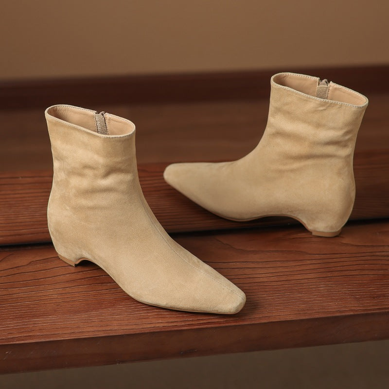 Women's Ankle Boots With Height Lift, Side Zipper & Fleece Lining | Square Toe Block Heel