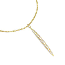 Load image into Gallery viewer, Gold Silver box Chain CZ Long Spike Bar Pendant  Necklace, Sku#A180