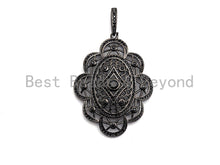 Load image into Gallery viewer, CZ Clear/Black Micro Pave Symmetric Filigree Flower Pendant, Gold/Rose Gold/Silver/Gunmetal plated, 34x45mm, Sku#F787