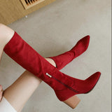 Women's Suede High-Top Boots – Chunky Heel, Pointed Toe, Side Zipper | Sarah Express