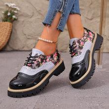 Load image into Gallery viewer, Women's Chunky Heel Lace-Up Casual Fashion Shoes | Black &amp; Beige