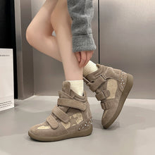 Load image into Gallery viewer, Women's Hidden-Heel Thick-Soled Casual High-Top Sneakers | Mesh Upper | Black &amp; Green