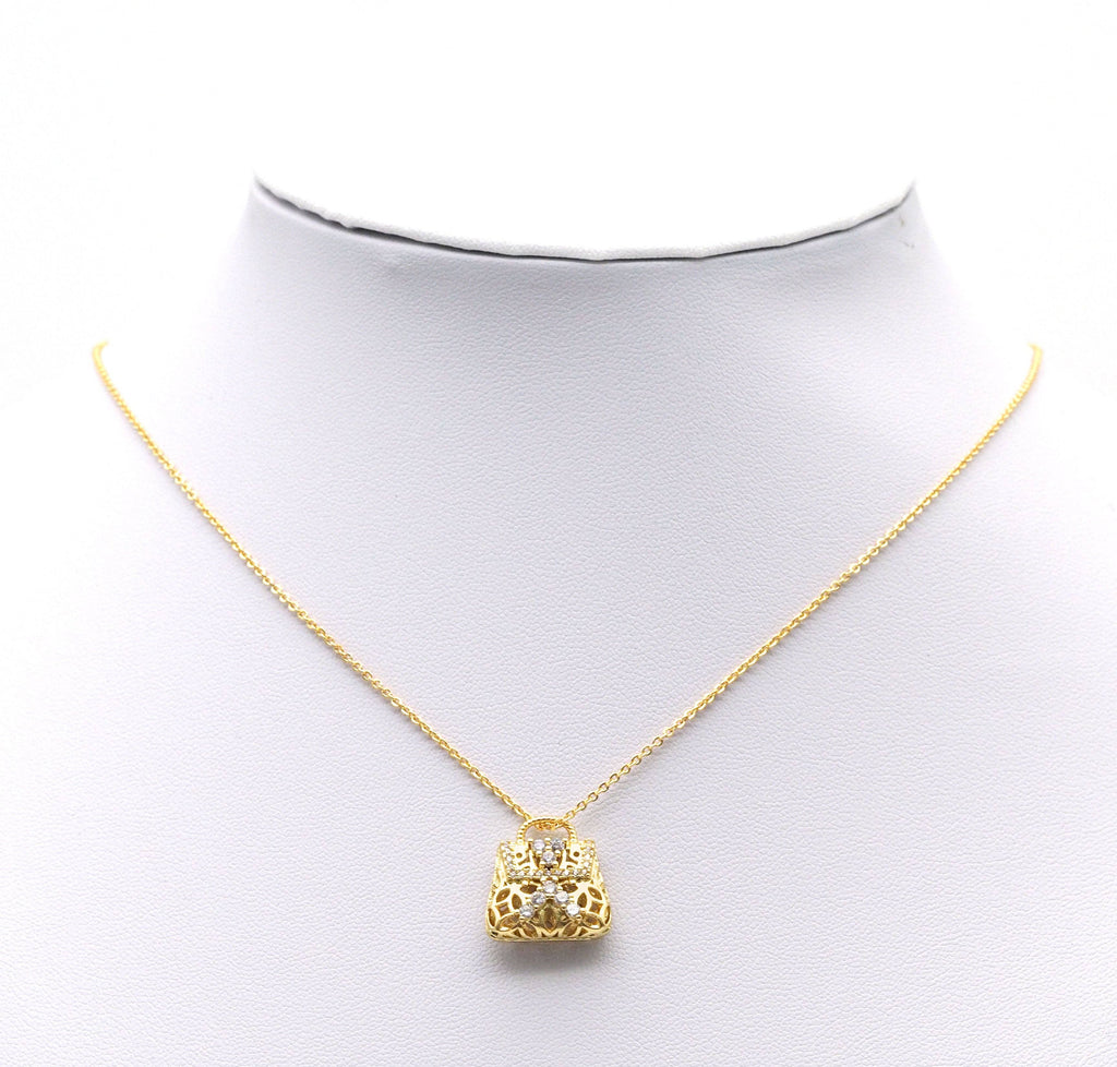 Gold CZ Pave Fashion Lady Bag Charm, Sku#LK701