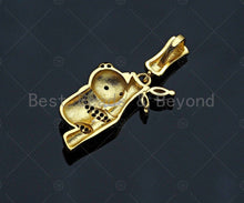 Load image into Gallery viewer, CZ Micro Pave Pandas on Bamboo Pendant/Charm,Panda Charm, Panda pendant, Cubic Zirconia Pendant, 15x22mm,Sku#LK113