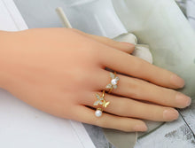 Load image into Gallery viewer, CZ Pave Gold Butterfly Pearl Adjustable Ring, Sku#LD310