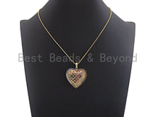 Load image into Gallery viewer, CZ Colorful Micro Pave Heart Gold With Baguette CZ Filigree Pendant, Heart Shaped Pave Pendant, Gold plated, 36x36mm, Sku#F948