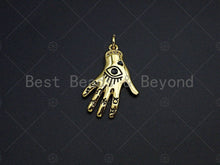 Load image into Gallery viewer, Evil Eye on Hand Shape Pendant/Charm, Lucky eye Enamel Jewel Hand Pendant, Gold Tone, 18x27mm,Sku#LK05
