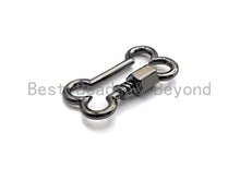 Load image into Gallery viewer, Dog Bone Shape Clasp, CZ Pave ScrewClasp, Pet Charm, Gold/Silver/Rose Gold/Black Carabiner Clasp, 14x26mm, sku#H299