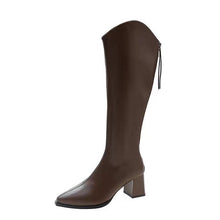 Load image into Gallery viewer, Women's Chunky Heel Pointed Toe Mid-Calf Boots - Fashion Winter Boots with Back Zipper