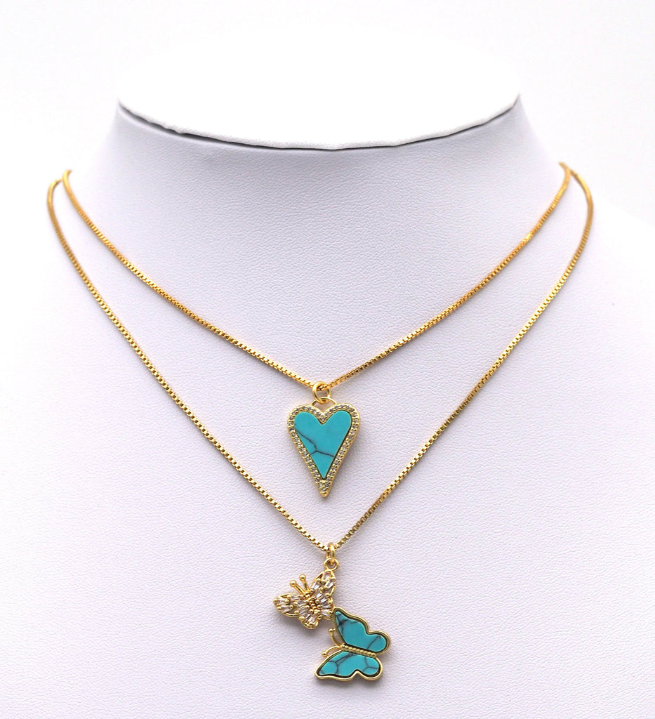 CZ Turquoise Heart Butterfly Charm, Sku#L657