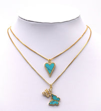 Load image into Gallery viewer, CZ Turquoise Heart Butterfly Charm, Sku#L657