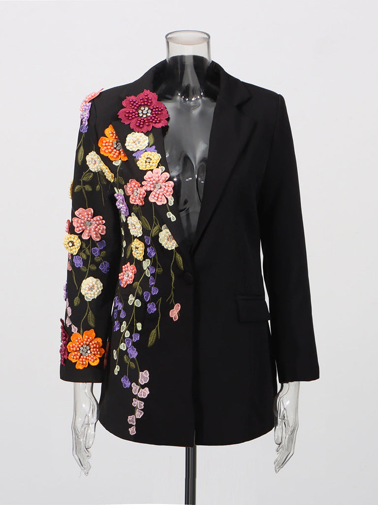 Elegant Three-dimensional Floral Embroidered Blazers
