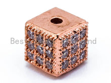 Load image into Gallery viewer, CZ Micro Pave 6mm Cube Spacer Beads, Cubic Zirconia Spacer Beads, Gold,Silver,Rose Gold,Black Tone, sku#C22