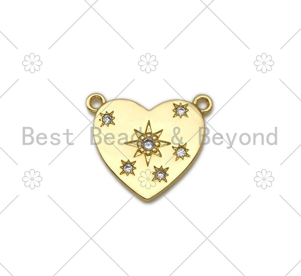 CZ Micro Pave Five Point Star On Heart Shape Pendant,18K Gold Filled Star Charm, Necklace Bracelet Charm Pendant,19x16mm,Sku#LK403