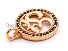Load image into Gallery viewer, CZ Micro Pave OM Yoga Charm Pendant, Cubic Zirconia Micro Paved Charm Pendant,Pave Findings,15mm, sku#F351/F29
