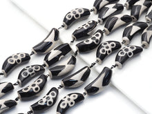 Load image into Gallery viewer, Natural Black White Flower Tibetan Agate Spacer Beads, 40x17mm, Sku#U1402