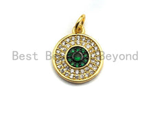 Load image into Gallery viewer, CZ Micro Pave Round Disc Pendant, Green/Black/Fuchsia/Cobalt Cubic Zirconia Big Pave Disc Charm Pendant, 13x15mm,sku#F894