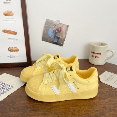 Women's Shell Toe Casual Sneakers | PU Leather Low-Top Lace-Up