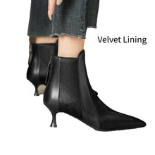 Load image into Gallery viewer, Women's Genuine Leather Stiletto Heel Pointed-Toe Ankle Boots – Back Zipper, Velvet or Single Lining