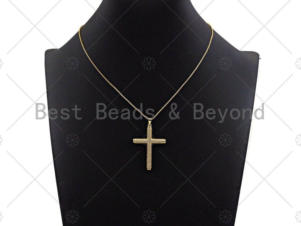Large CZ Micro Pave Gold Cross Shape Pendant, Sku# LK142
