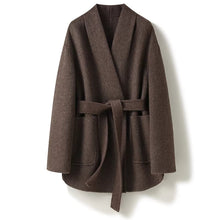Load image into Gallery viewer, Camel-wool V-neck Wool Double-faced Wool Belted Coat