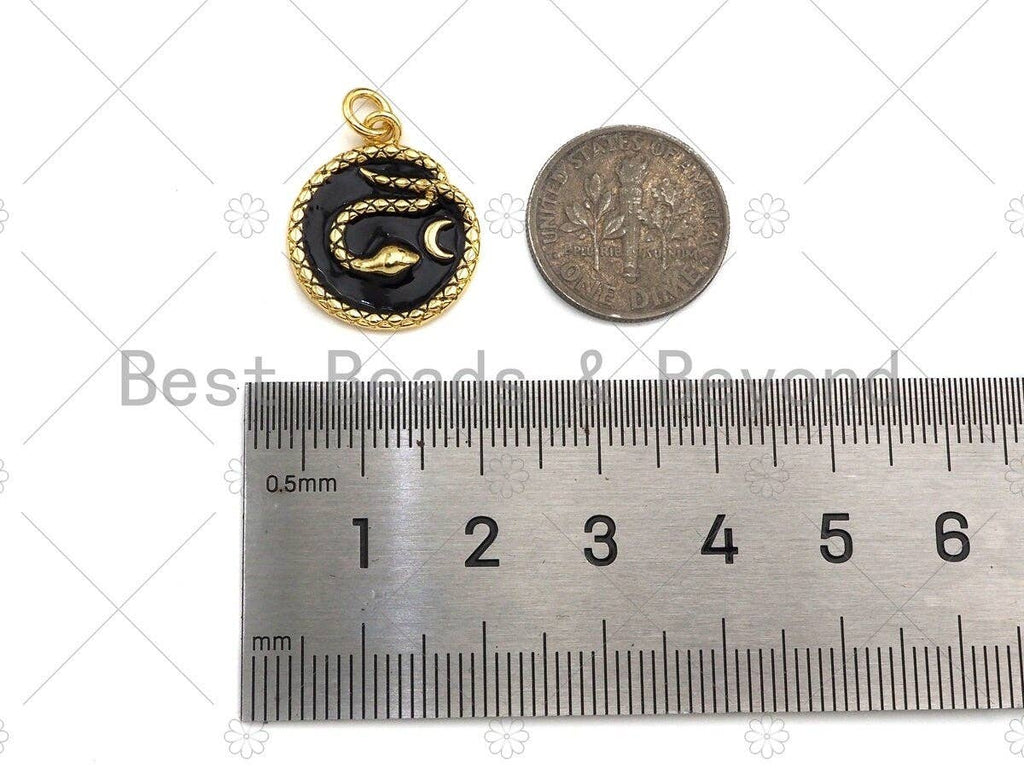 Enamel Snake on Round Coin Pendant,Enamel Snake Pendant,Enamel Pendant,Enamel Jewelry,17x20mm, Sku#L449