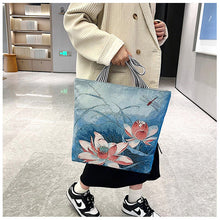 Load image into Gallery viewer, Gold-thread Canvas Crossbody Bag – Blue Floral | Stylish Everyday Shoulder Bag