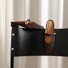 Load image into Gallery viewer, Women's Sheepskin Mary Jane Mules | Perforated Square Toe Low Block Heel Slides