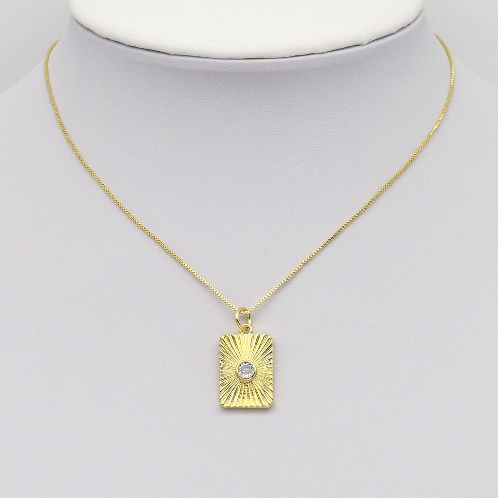 CZ Center Radical Light Rectangle Dog tag Charm, Sku#LX362