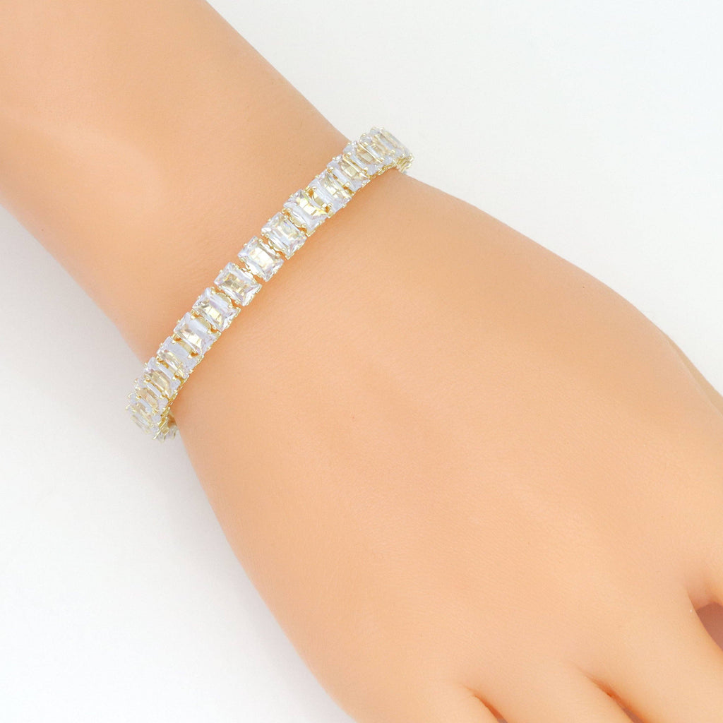 Gold Silver Rectangle CZ Adjustable Bracelet with Ball End, Sku#A443
