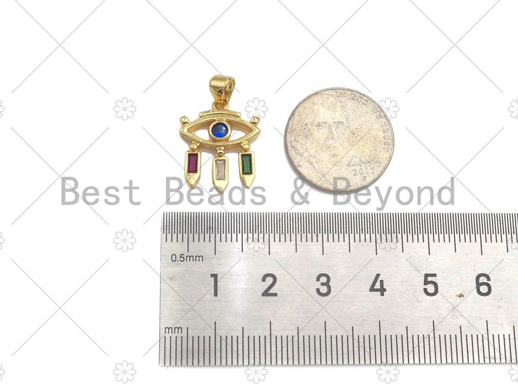 Gold Filled CZ Micro Pave Cobalt Blue Evil Eye Shape Pendant, 18K Gold Filled Evil Eye Charm, Necklace Bracelet Charm, 15x19mm, Sku#LD89