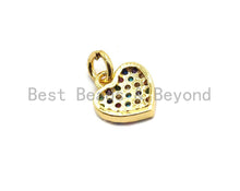 Load image into Gallery viewer, CZ Colorful Micro Pave Heart Pendant, Heart Shaped Pave Pendant, Gold plated, 9x10mm, Sku#F720