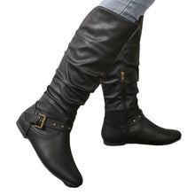 Load image into Gallery viewer, Women's Retro Belt-Buckle Leather Boots - Round Toe Chunky Heel Winter Boots