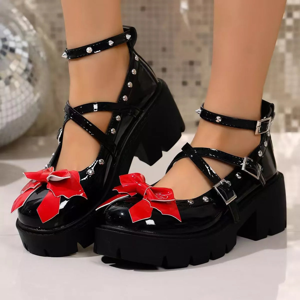 Women's Bow Decor Mary Jane Loafers – High Heel PU Leather Dress Shoes