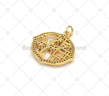 Load image into Gallery viewer, Fuchsia CZ Micro Pave Flower On Round Frame Shape Pendant,18K Gold Filled Flower Charm, Necklace Bracelet Charm Pendant, 21x21mm, Sku#LK469