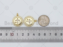 Load image into Gallery viewer, CZ Micro Pave Hollow Out Cross On Round Shape Pendant,18K Gold Filled Medallion Charm, Necklace Bracelet Charm Pendant, 23x20mm,Sku#LK416