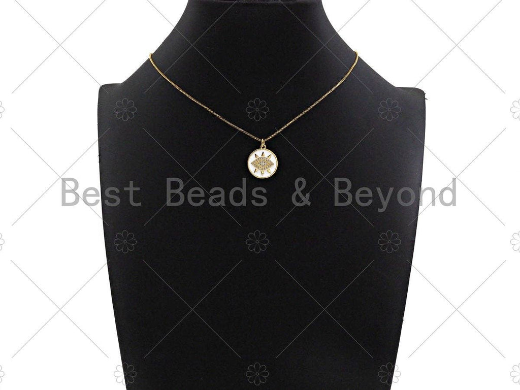 Colorful Enamel PAVE Evil Eye On Round Coin Pendant, SKU#L430C