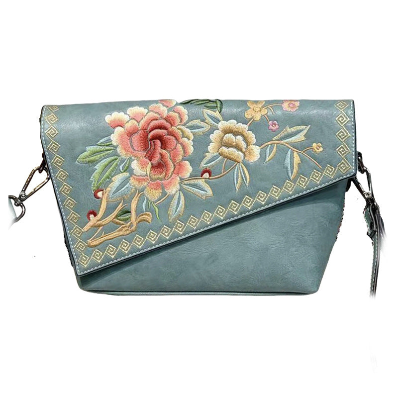 Embroidered Chinese-Style Women's Handbag - PU Leather Crossbody Shoulder Bag with Multiple Compartments