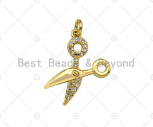 Load image into Gallery viewer, CZ Micro Pave Scissors Shape Pendant,18K Dainty Gold Charm,