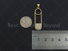 Load image into Gallery viewer, Clear CZ Micro Pave Safe Pin Shape Pendant, CZ Micro Pave Safe Pin pendant, Gold Pave pendant, 11x37mm, sku#LK17