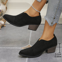 Load image into Gallery viewer, Slip-On Pointed-Toe Chunky Heel Pumps – PU Leather, Plus Size EU 35–43 | Women's Work &amp; Formal Heels
