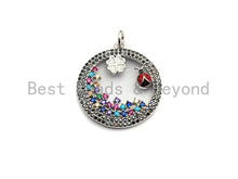 Load image into Gallery viewer, Colorful CZ Micro Pave Hollow Out Clover and Ladybird Pendant/Charm, Silver/Black/Gold Tone, 20x25mm,Sku#Z592