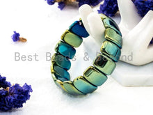 Load image into Gallery viewer, Green Blue Natural Hematite Stretch Bracelet, Titanium Plate